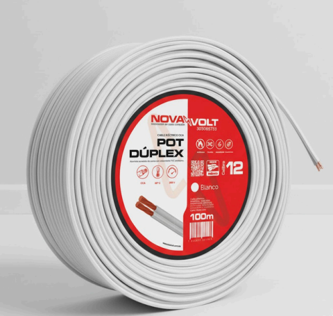 Rollo de cable POT Dúplex blanco Novavolt de 100 metros
